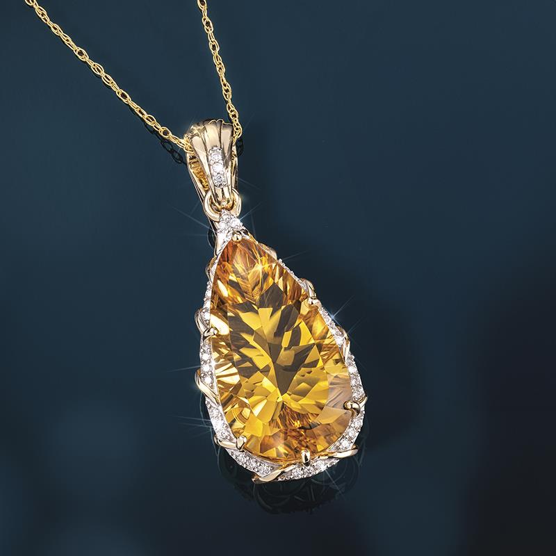 14k Gold Fancy Cut Citrine & Diamond Necklace